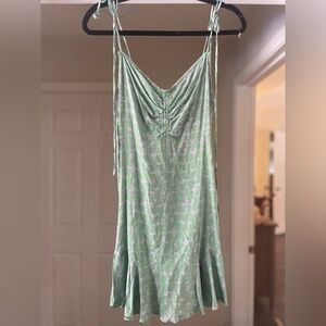 Free People Green Floral Tie Strap slip Dress NWT Size S
